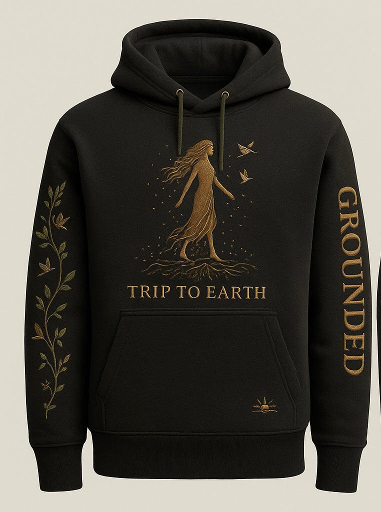 Return To Source - Premium Embroidered Cotton Hoodie – Earth Goddess Design