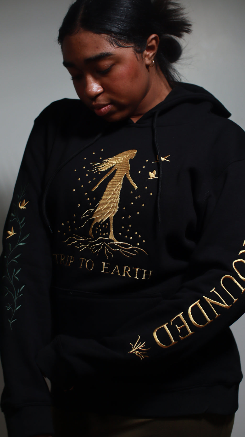 Return To Source - Premium Embroidered Cotton Hoodie – Earth Goddess Design